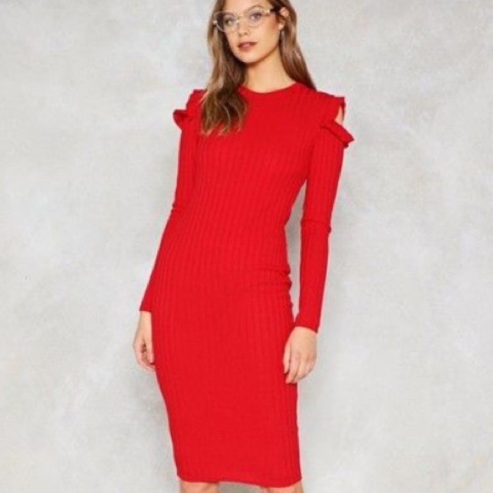 NWOT Nasty Gal Ribbed Cold Shoulder Dress